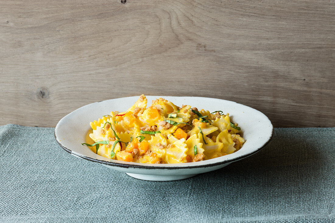Farfalle with a butternut squash and ricotta sauce