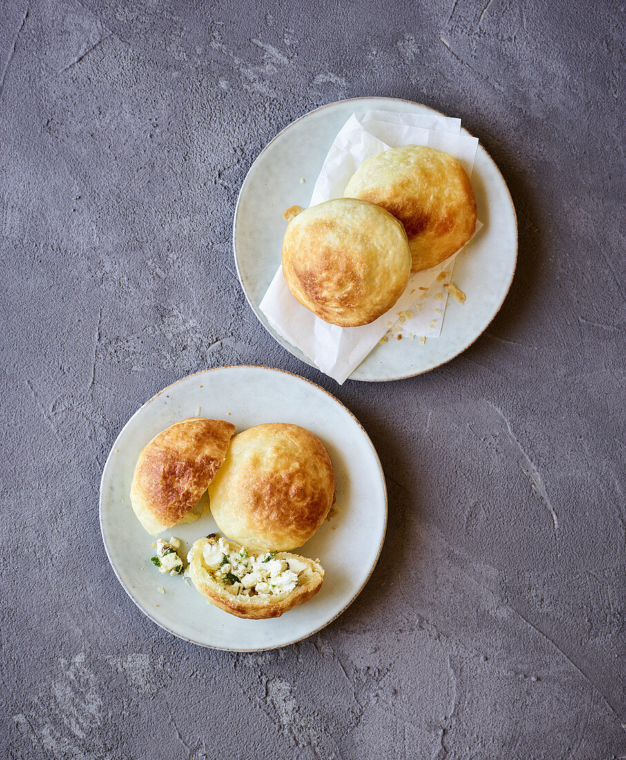 Feta cheese puff pasty pockets made in a hot-air fryer