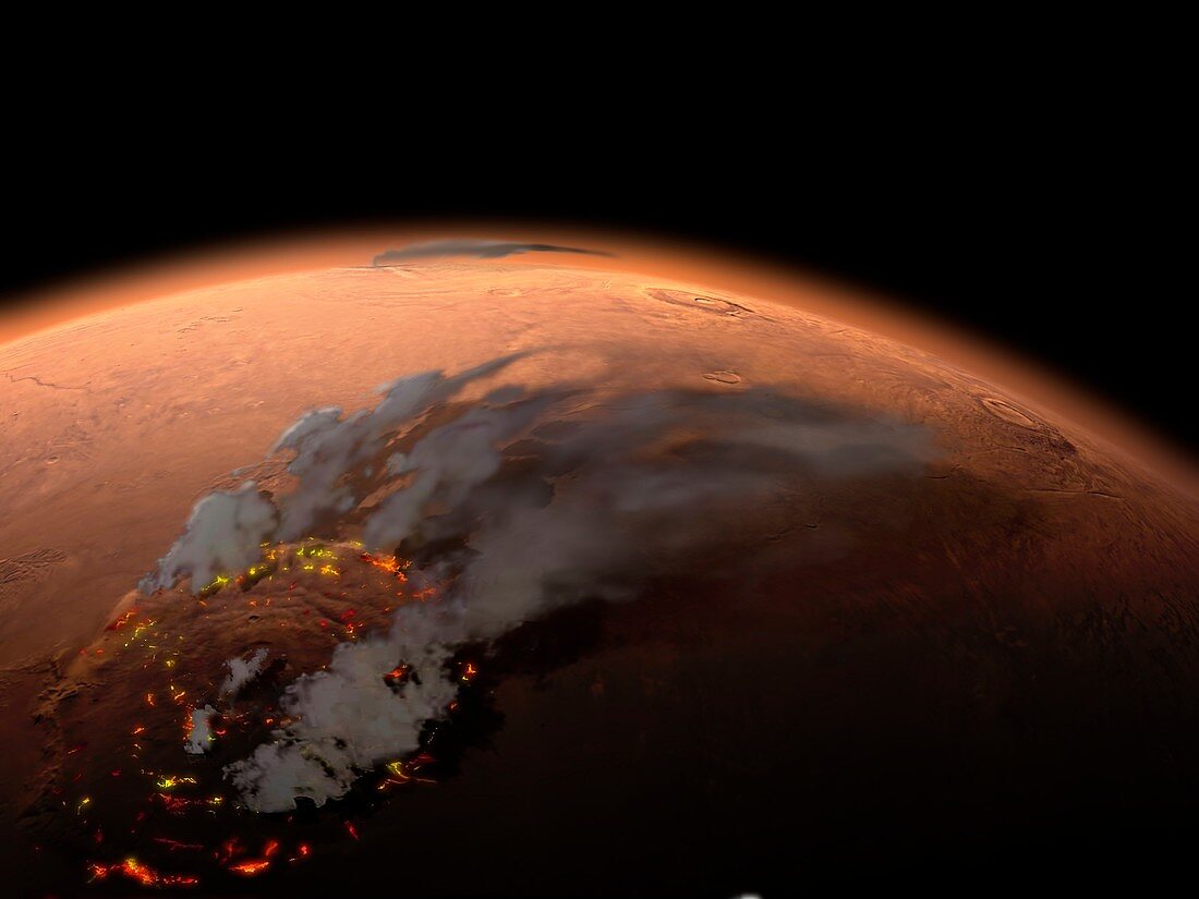 Formation of Olympus Mons, Mars, illustration