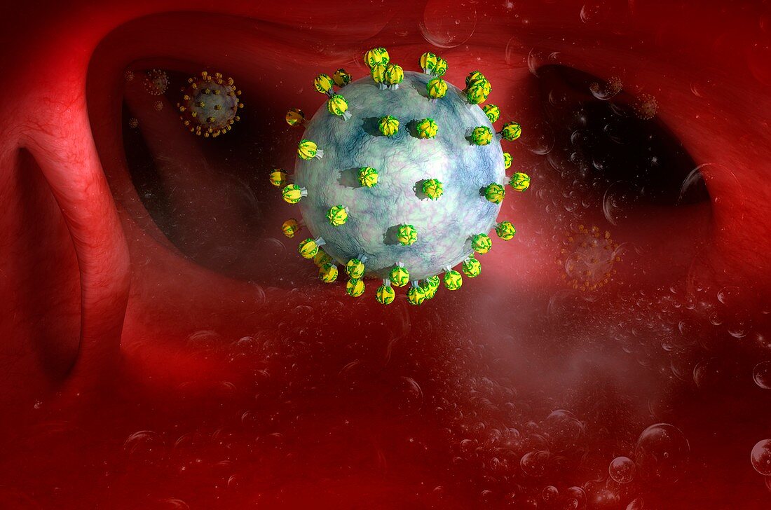 Virus particle infecting host, illustration