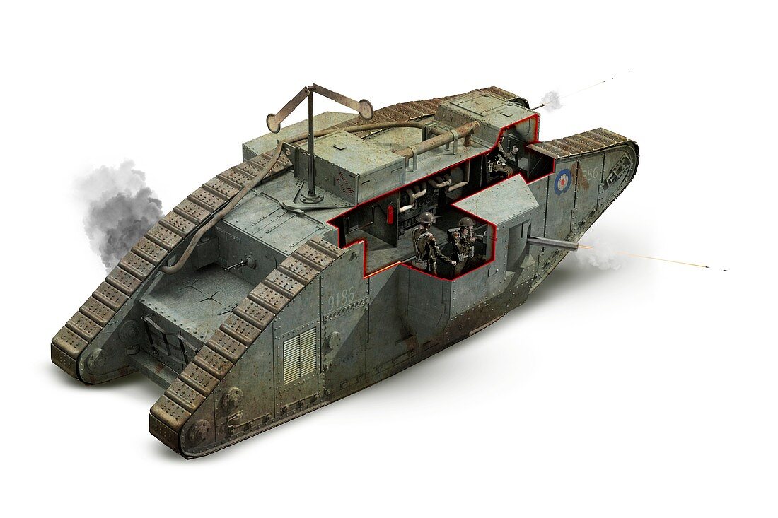 Mark V British tank, First World War, illustration