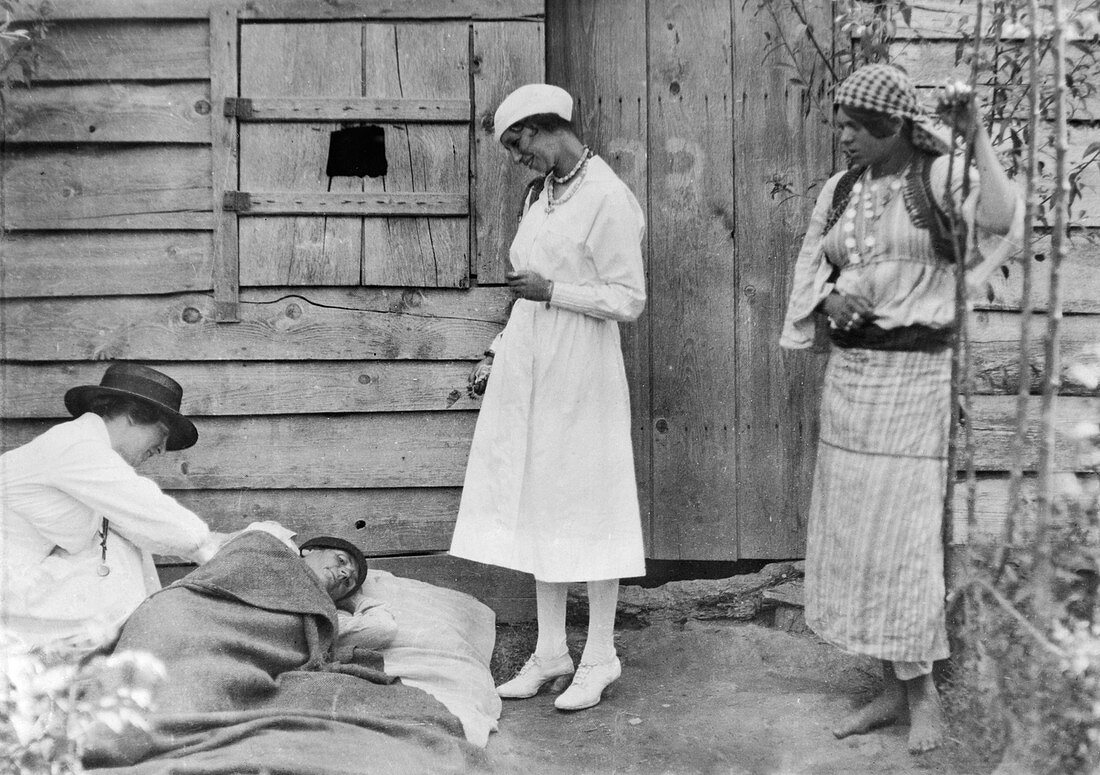 Nurse with tuberculosis patient, Albania, 1920