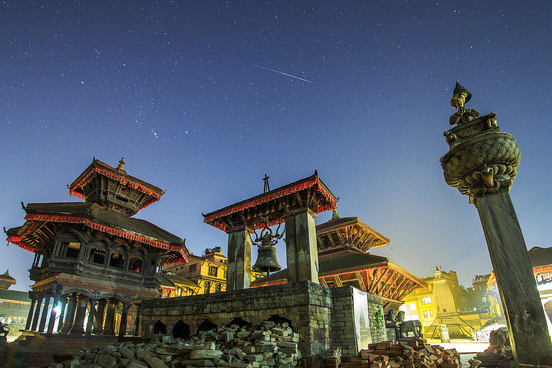 Geminid meteor above Kathmandu monuments