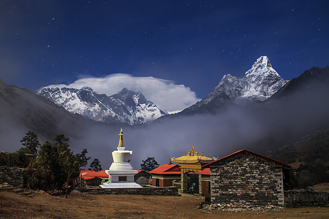Tengboche Monastery and Himalayas by moonlight