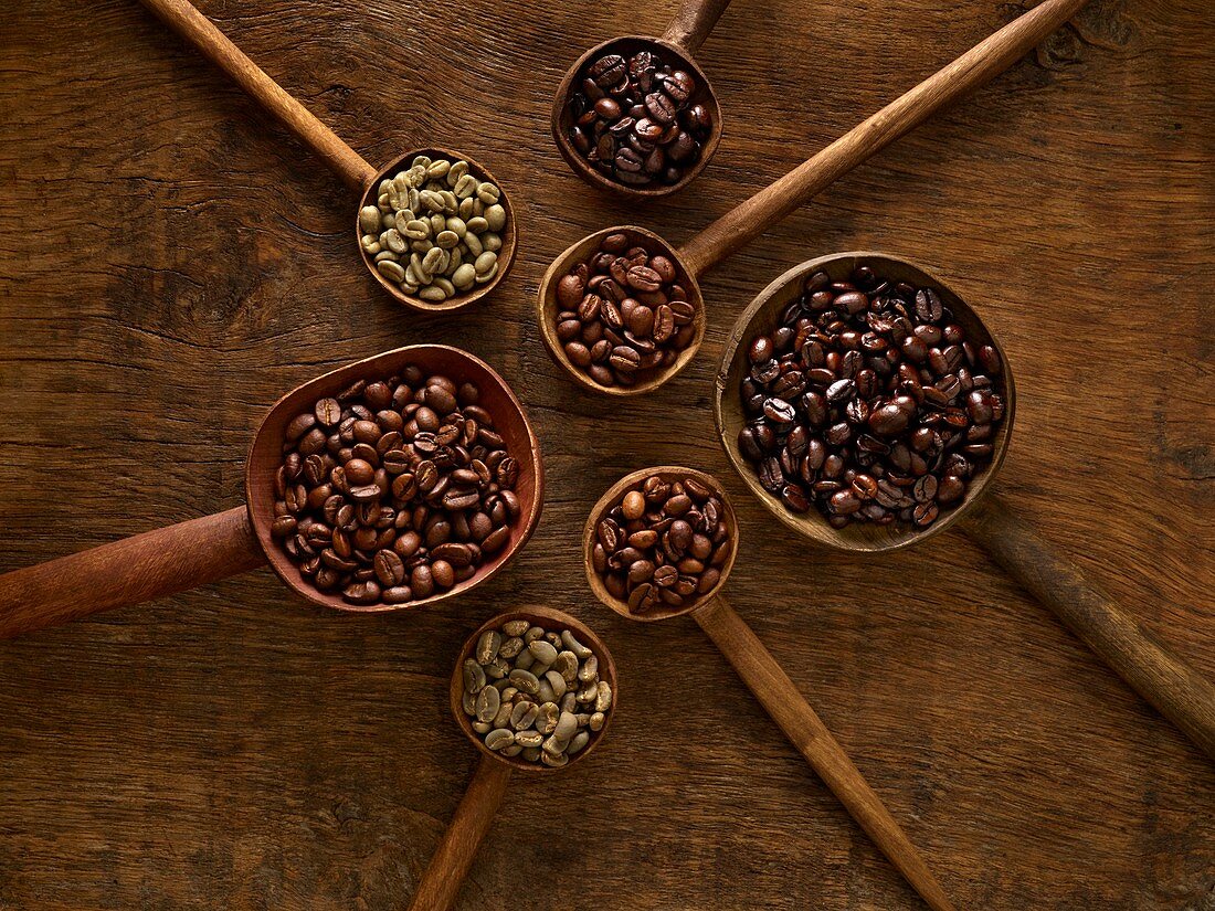 Wooden spoons with coffee beans