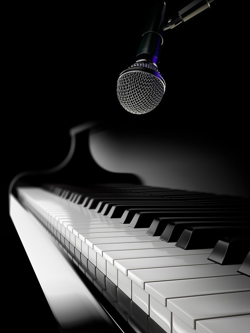 Piano with microphone, illustration