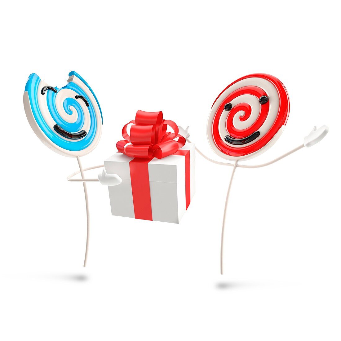 Lollipop person giving gift, illustration