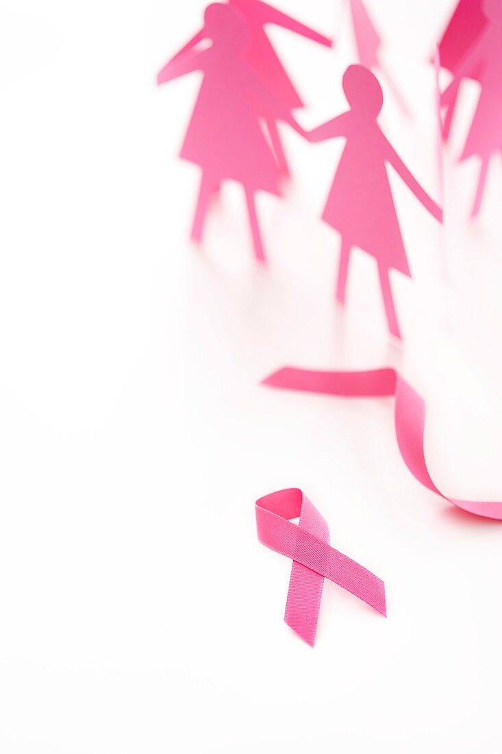 Paper chain and breast cancer awareness ribbon