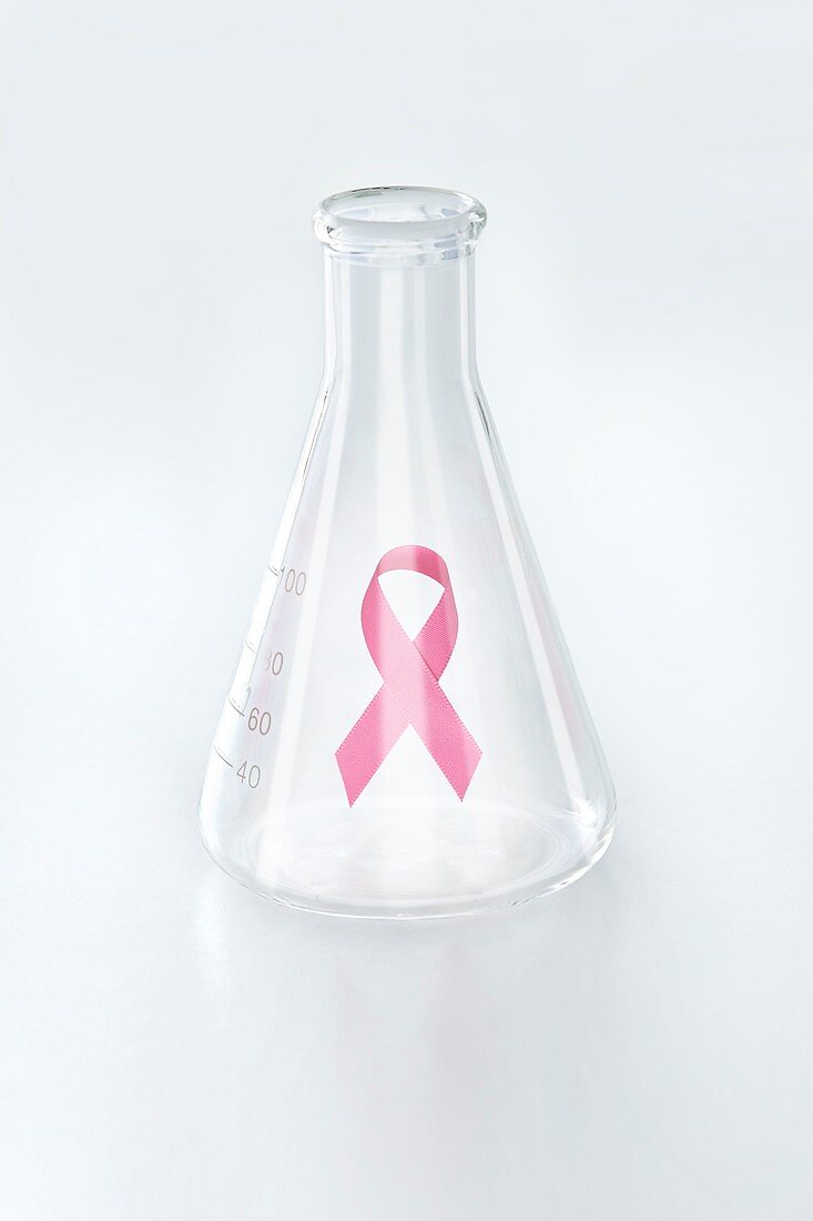 Breast cancer awareness ribbon in a flask