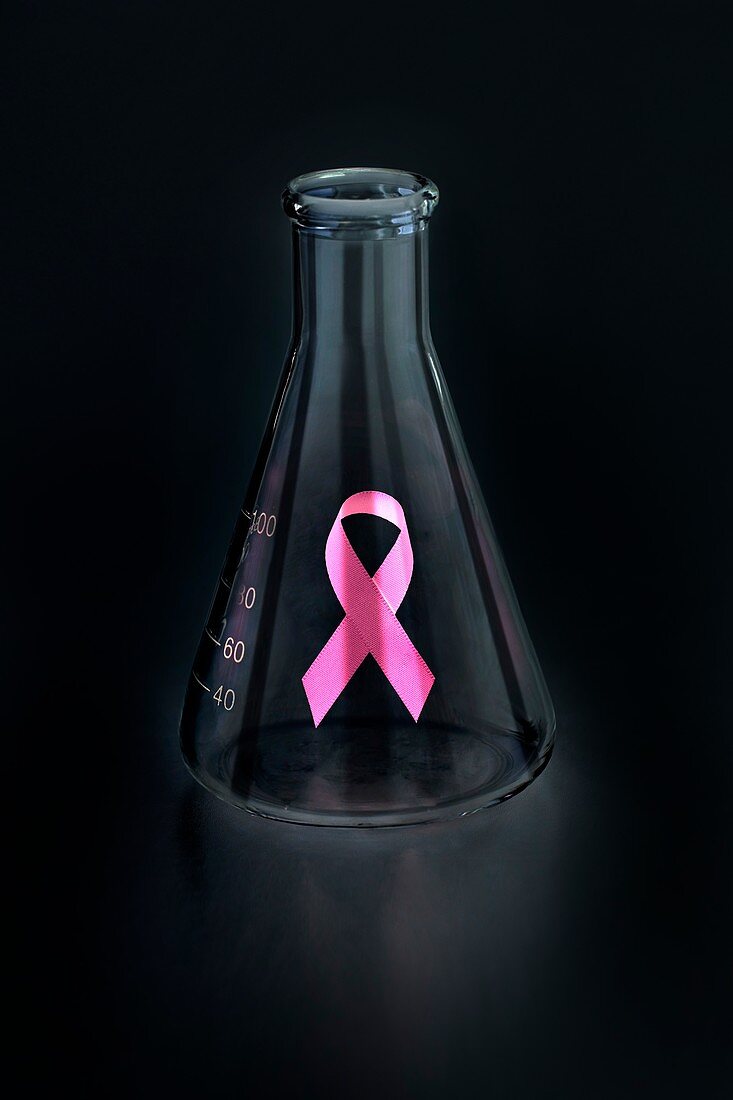 Breast cancer awareness ribbon in a flask