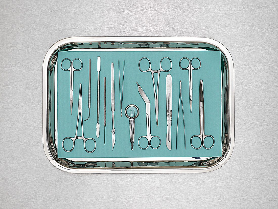 Surgical equipment in a tray