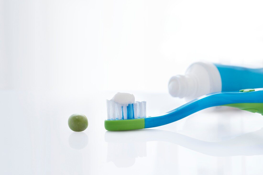 Toothbrush with pea sized amount of toothpaste