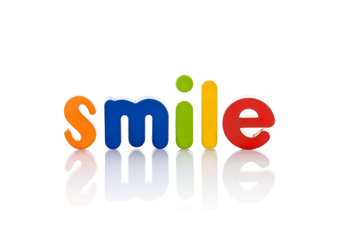 The word 'smile' in multicoloured letters