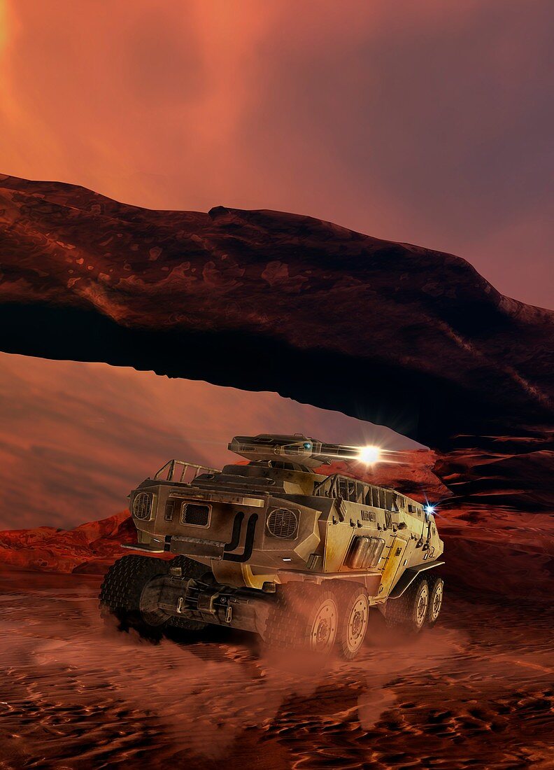 Space buggy on planet surface, illustration