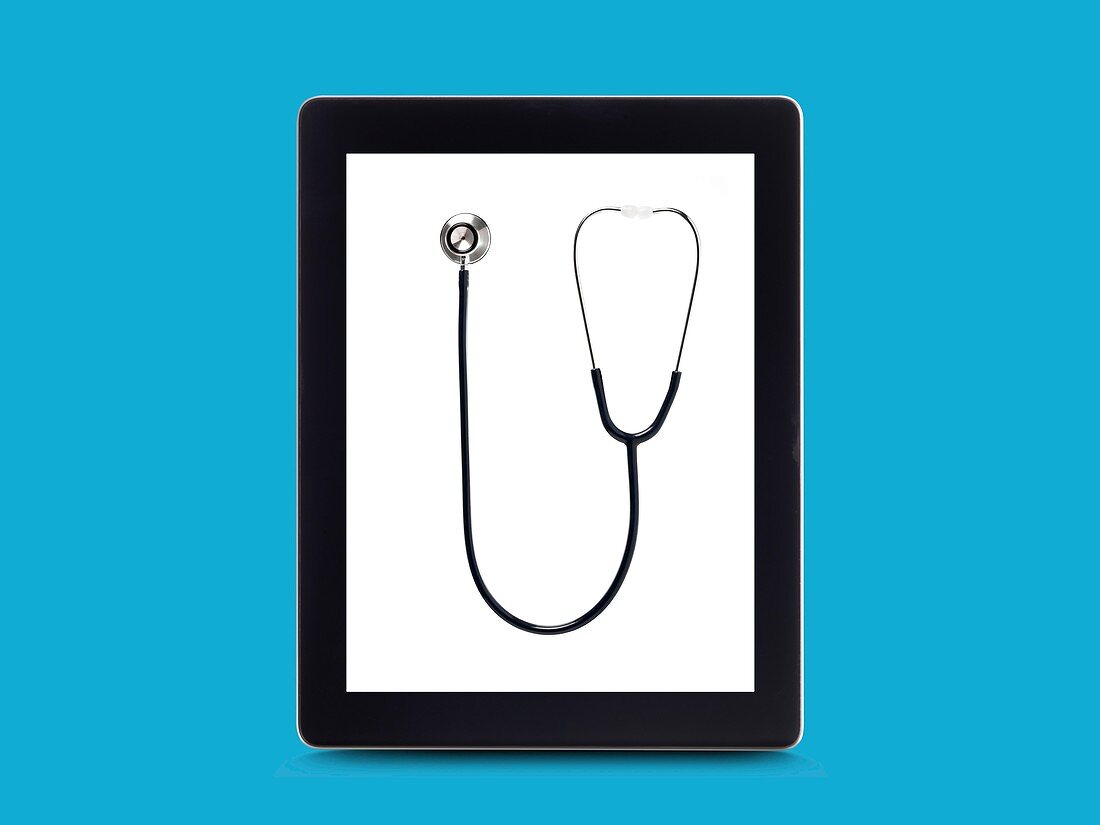 Stethoscope on digital tablet screen