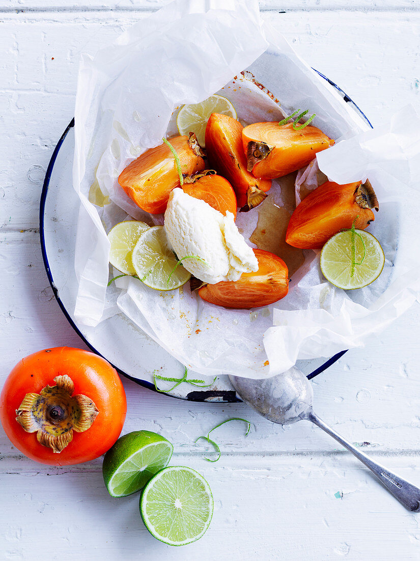 Honey and Lime Baked Persimmons