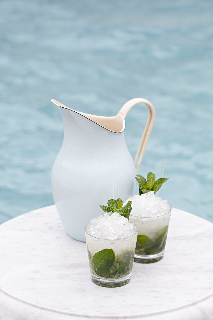 Mojitos on the edge of a swimming pool