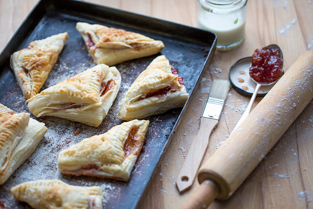 Puff paistry with strawberry jam