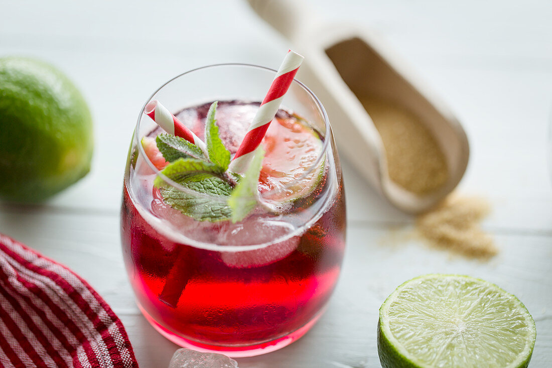 Belgian cherry beer with limes, mint and brown sugar