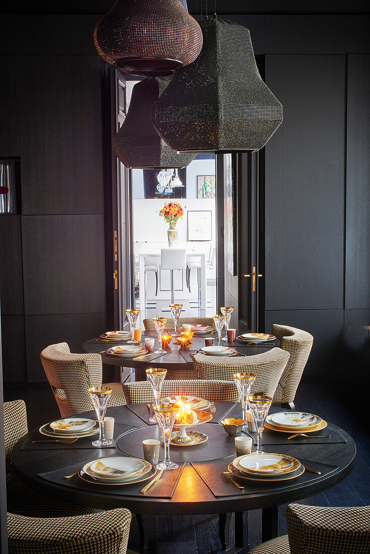 Festively set, candle-lit table