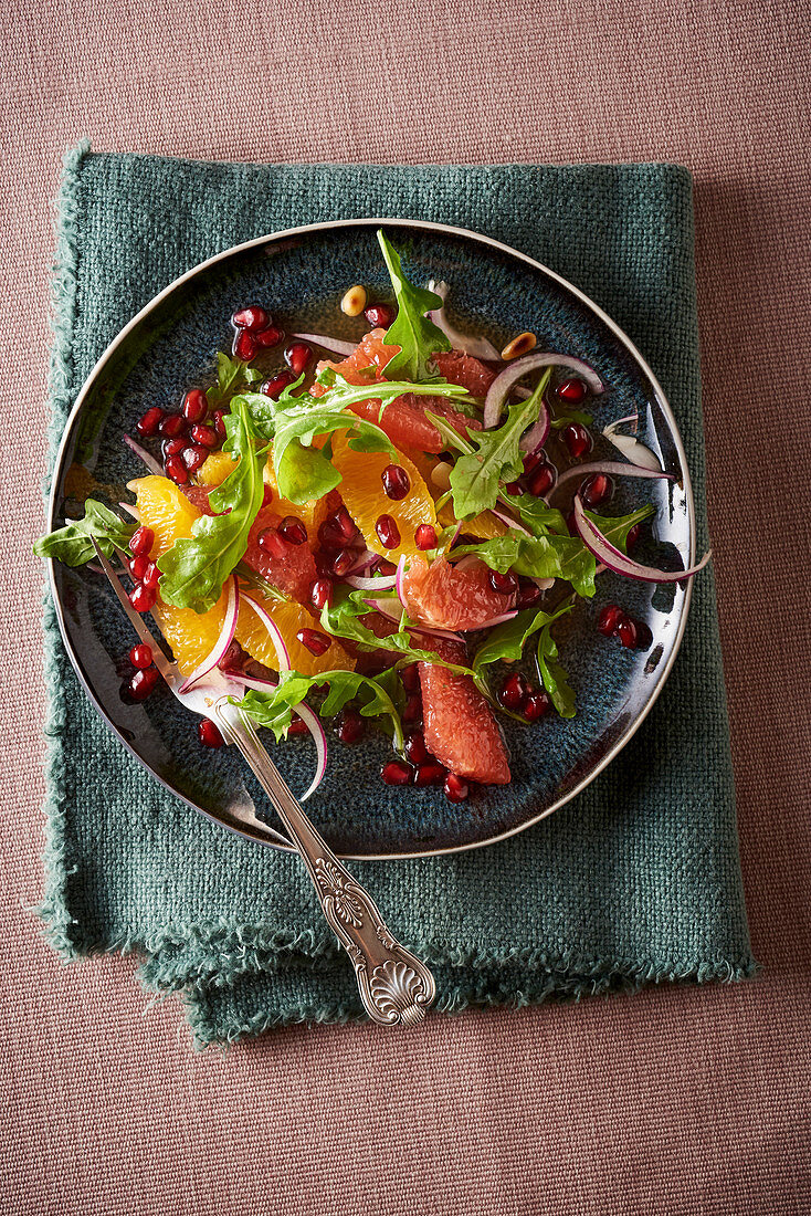 Citrus fruit salad with pomegranate seeds