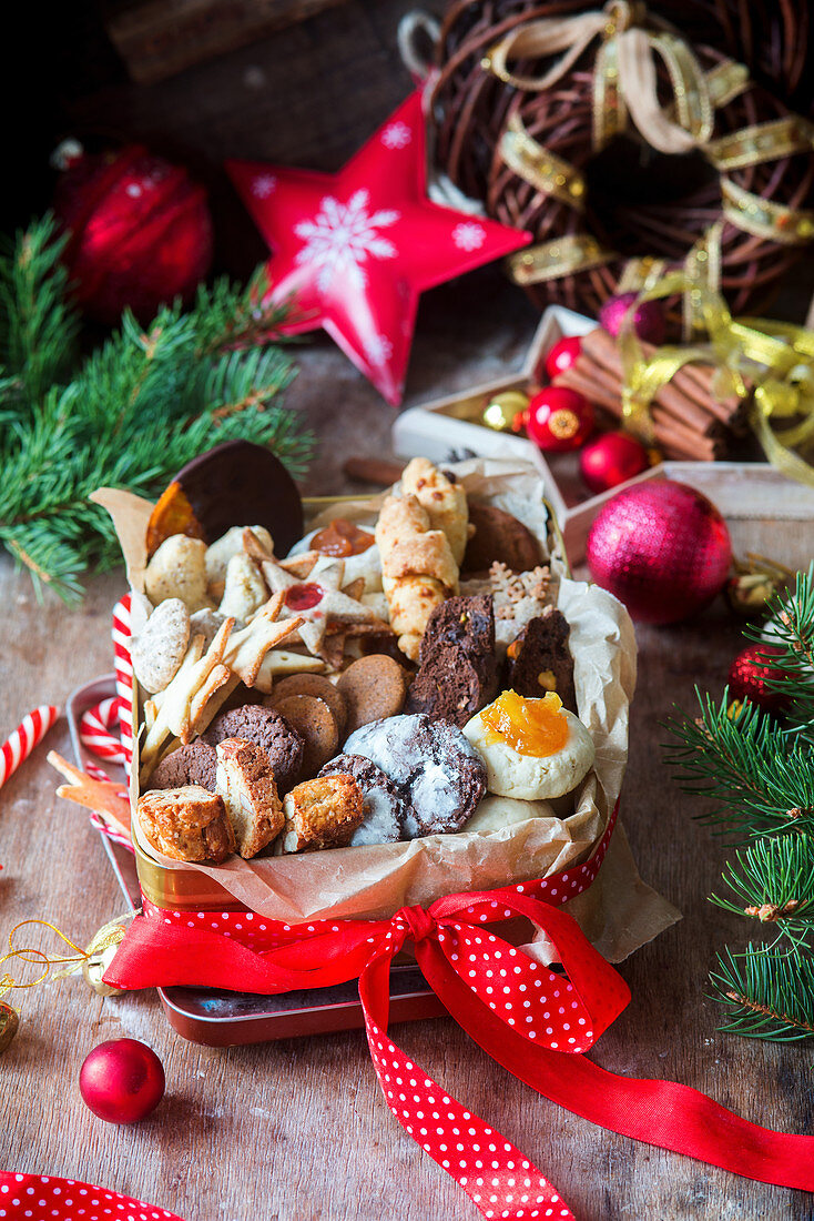 Assorted cookies in a box