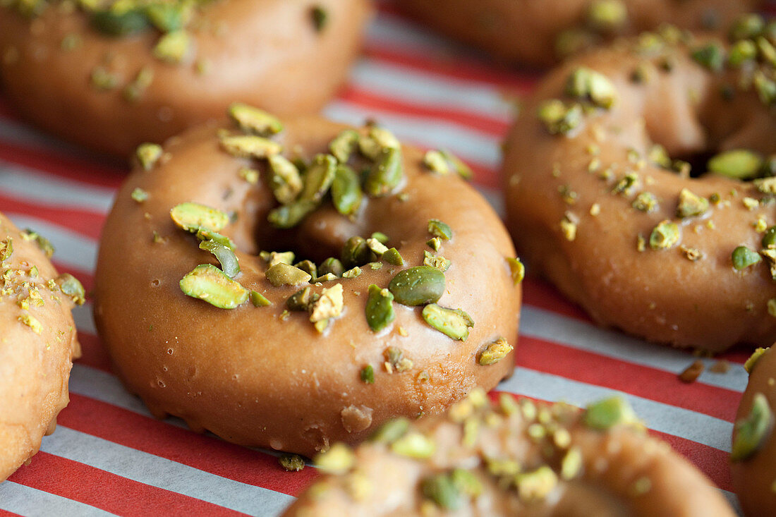 Doughnuts decorated with Pistachio