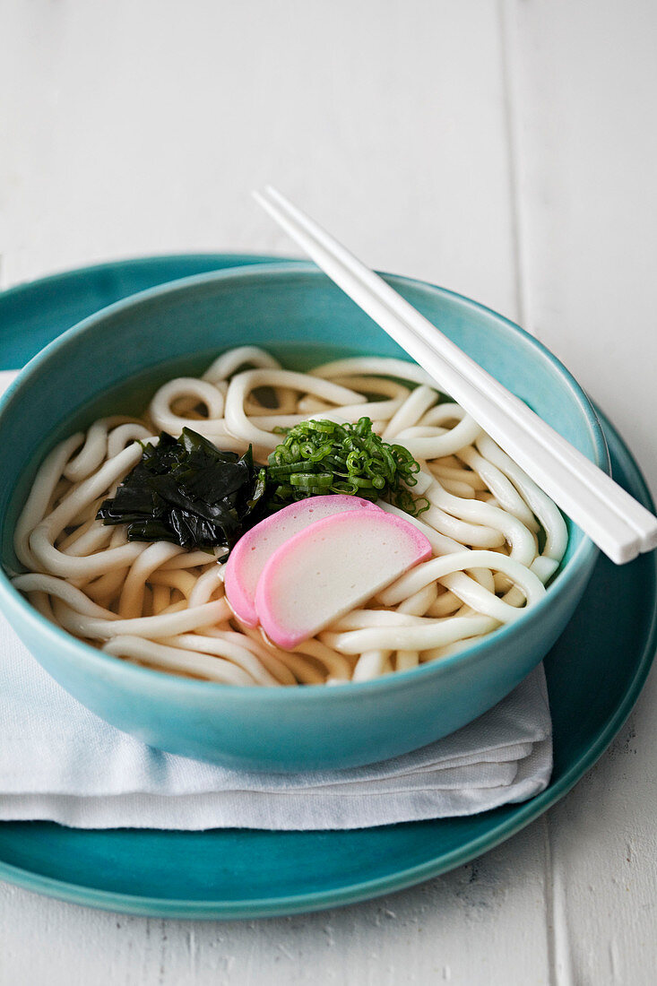 Udon noodle soup with radishes and algae (Japan)