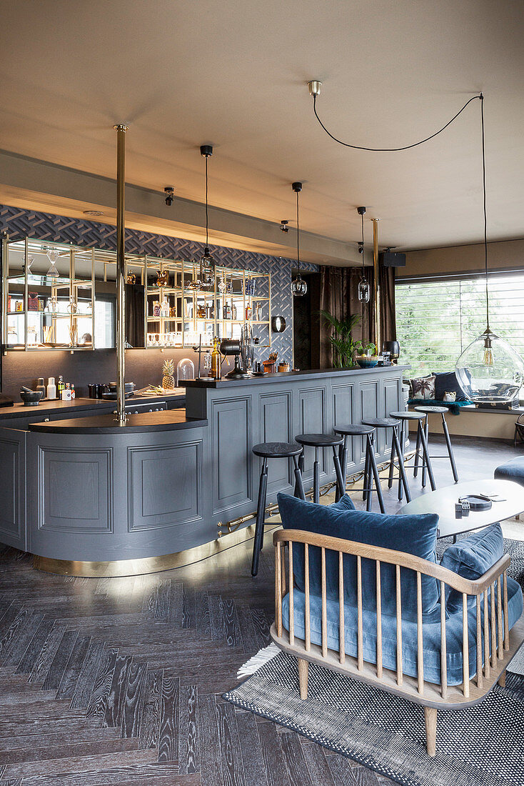 Vintage bar with grey panelled front