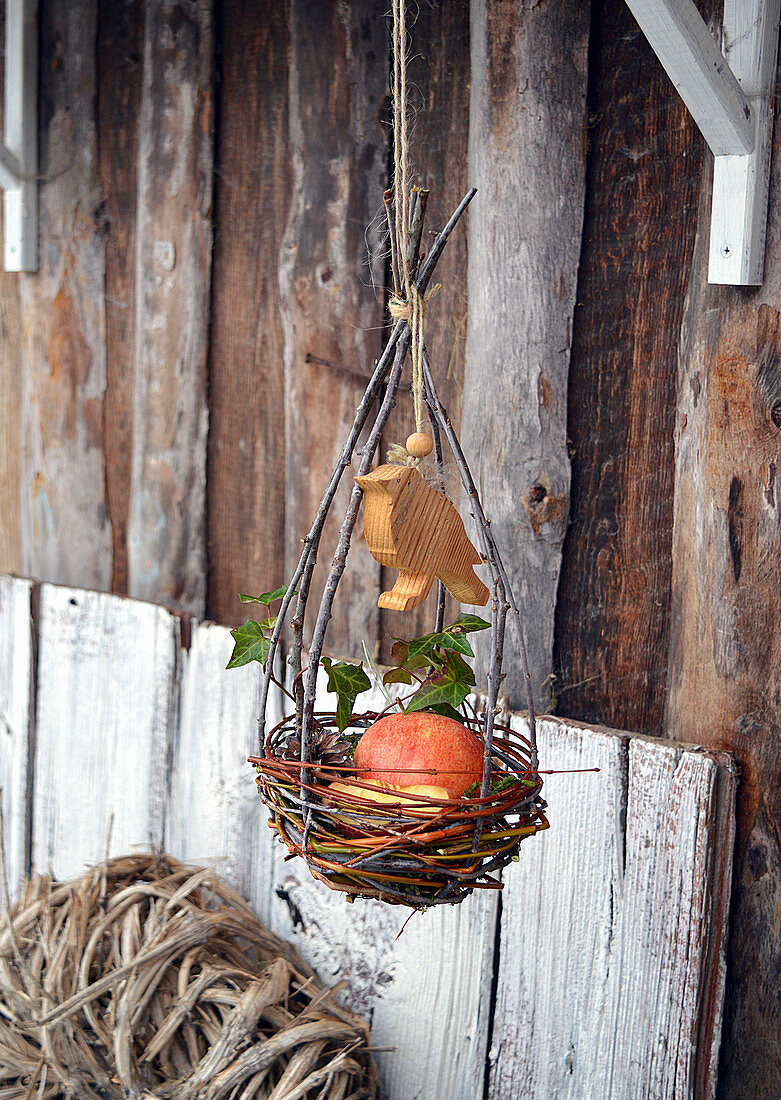 Apple In The Homemade Nest Of Branches