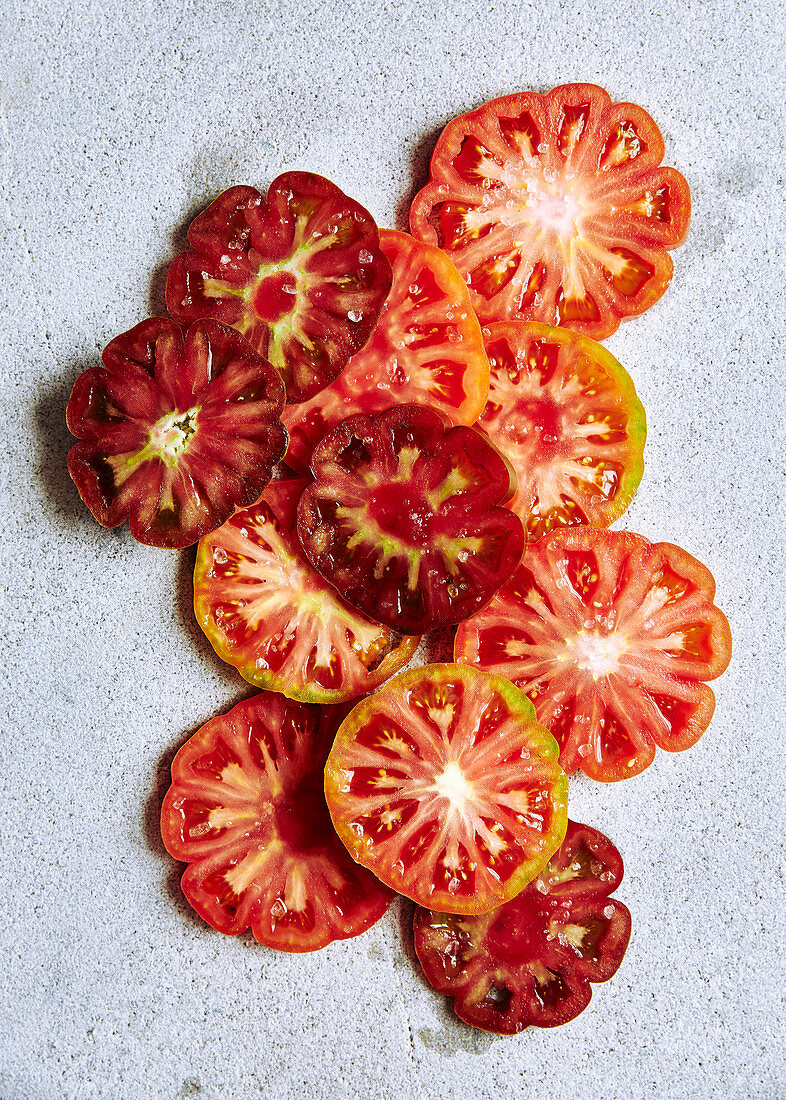 Slices of Heirloom tomotoes