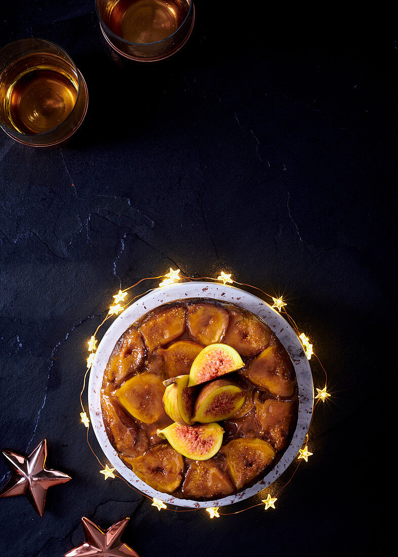 Upside-down fig cake with sticky toffee sauce