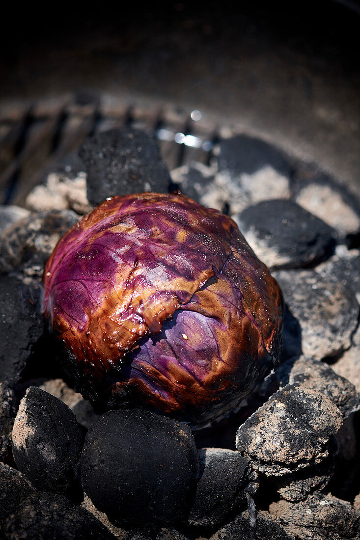 Charcoal-smoked red cabbage