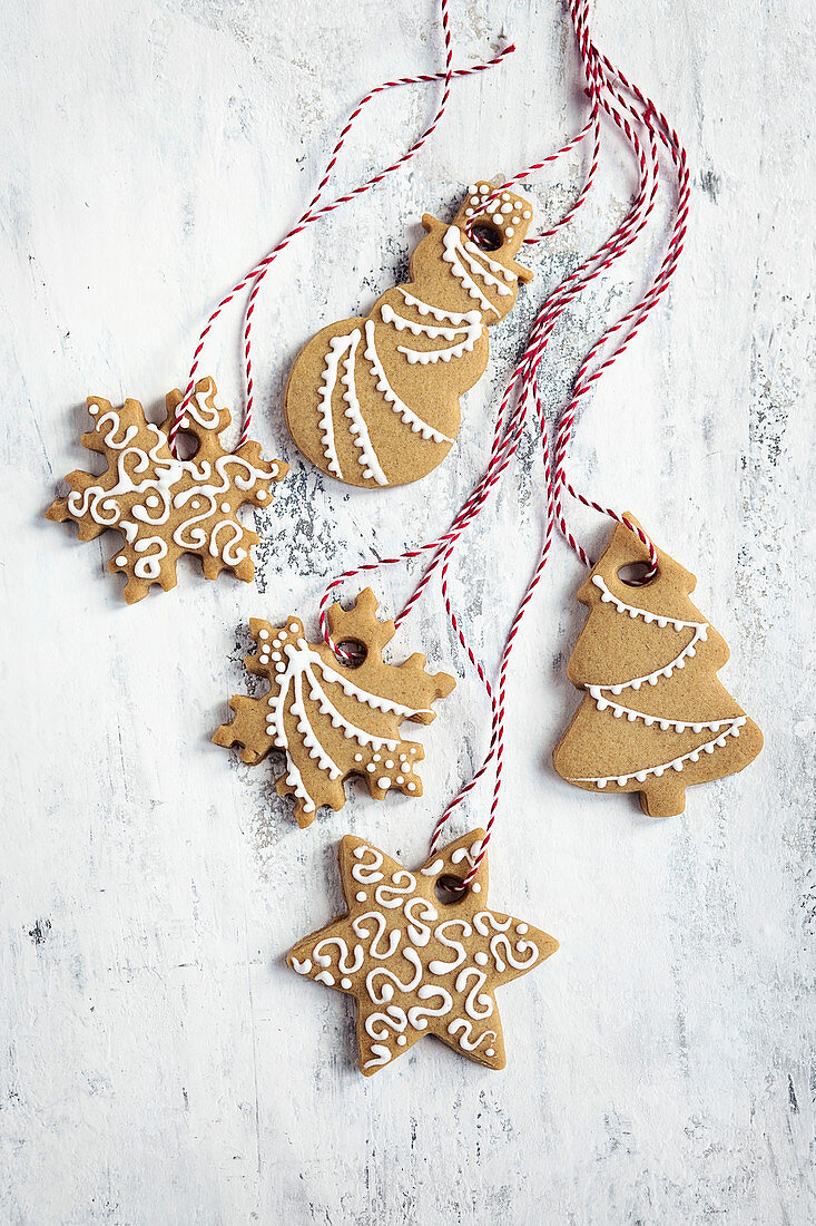 Gingerbread cookies on white table