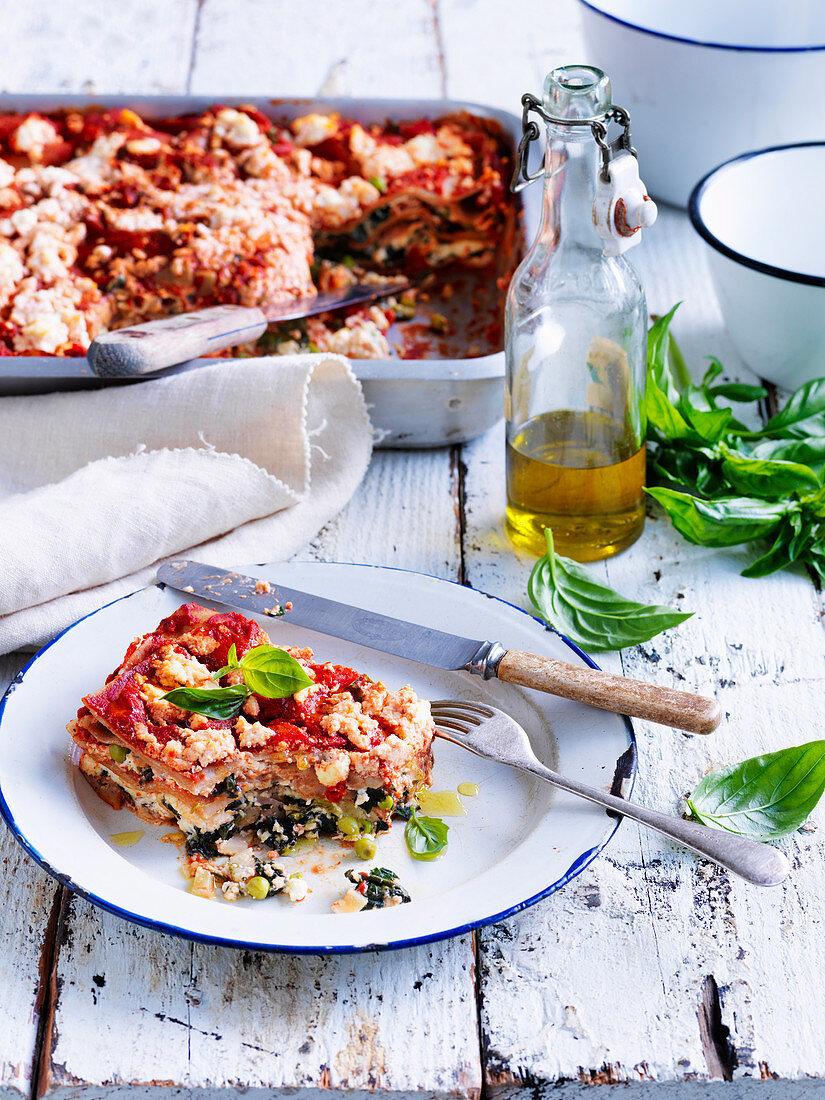 Lasagne mit Erbsen, Spinat und Fenchel