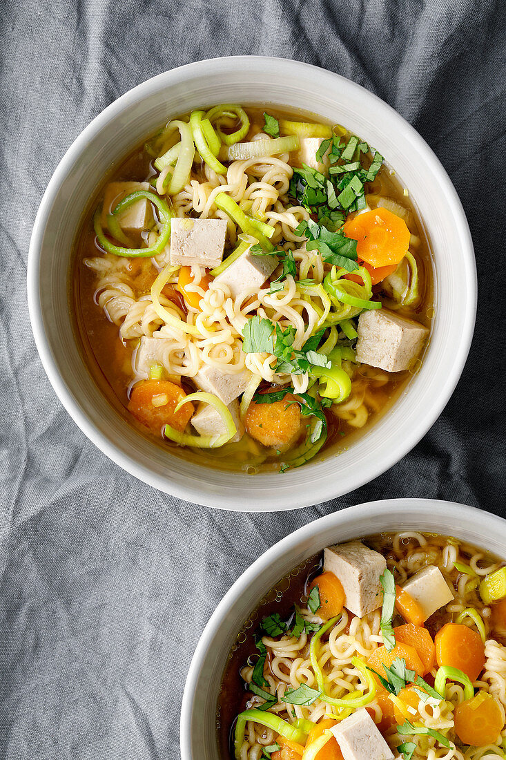 Chinese miso soup with wheat noodles and tofu