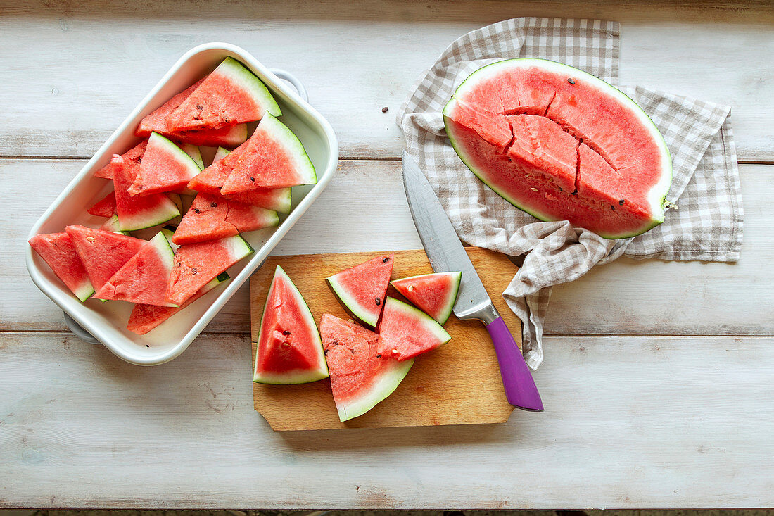 Slices of watermelon on the table