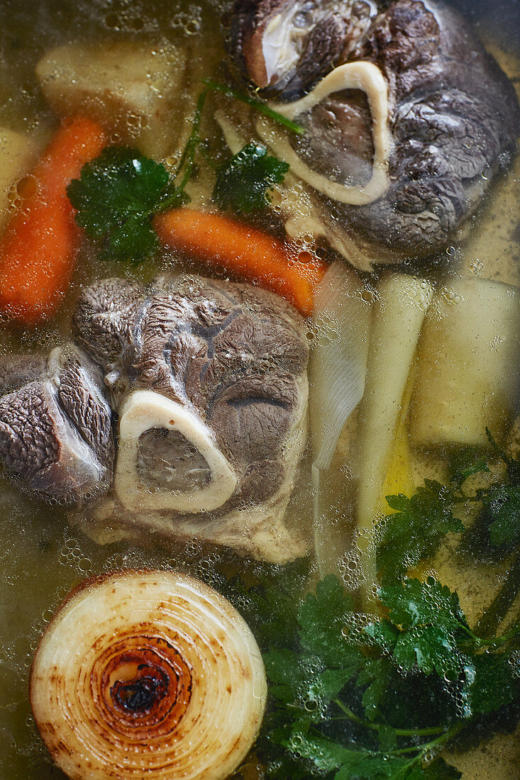 Hearty meat broths with vegetables