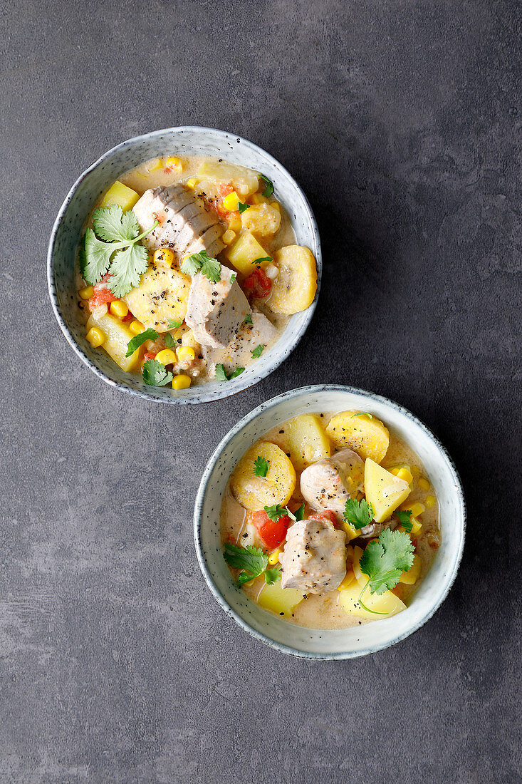 Columbian tuna fish stew with plantains