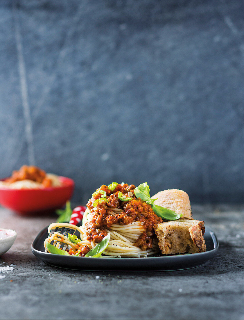 Spaghetti with lentil bolognaise