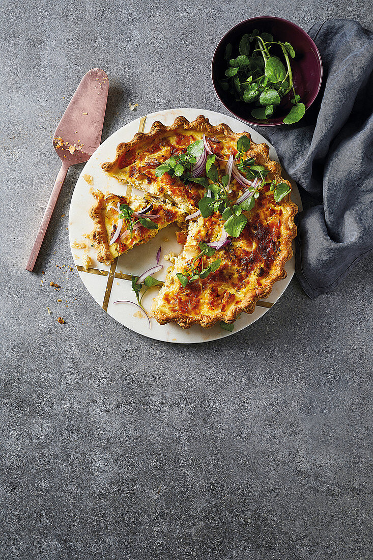 Haddock, cheddar and fennel quiche