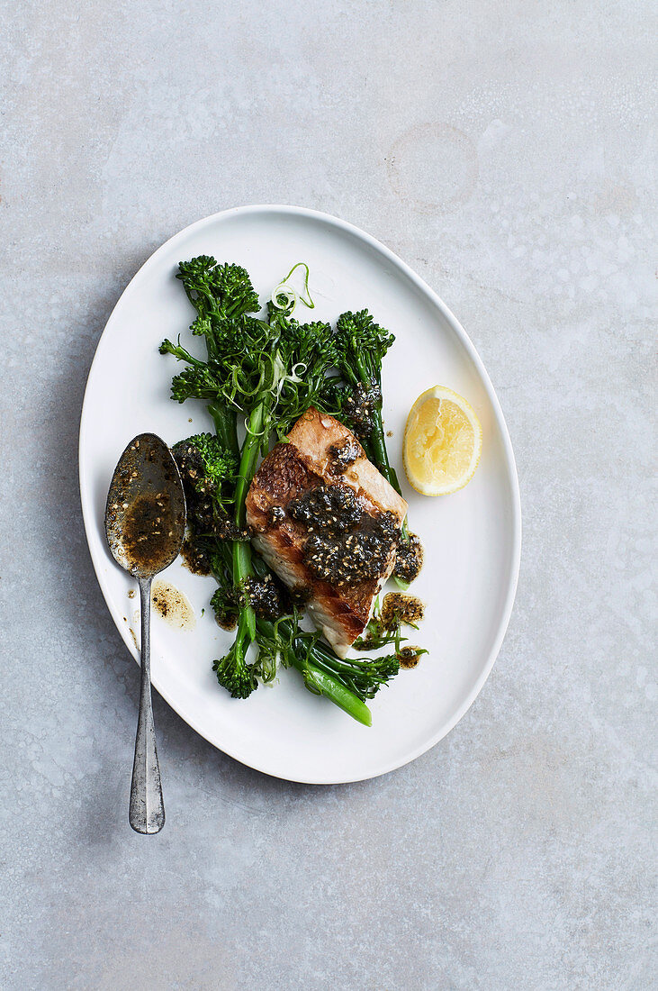 Snapper and broccolini and nori-miso butter