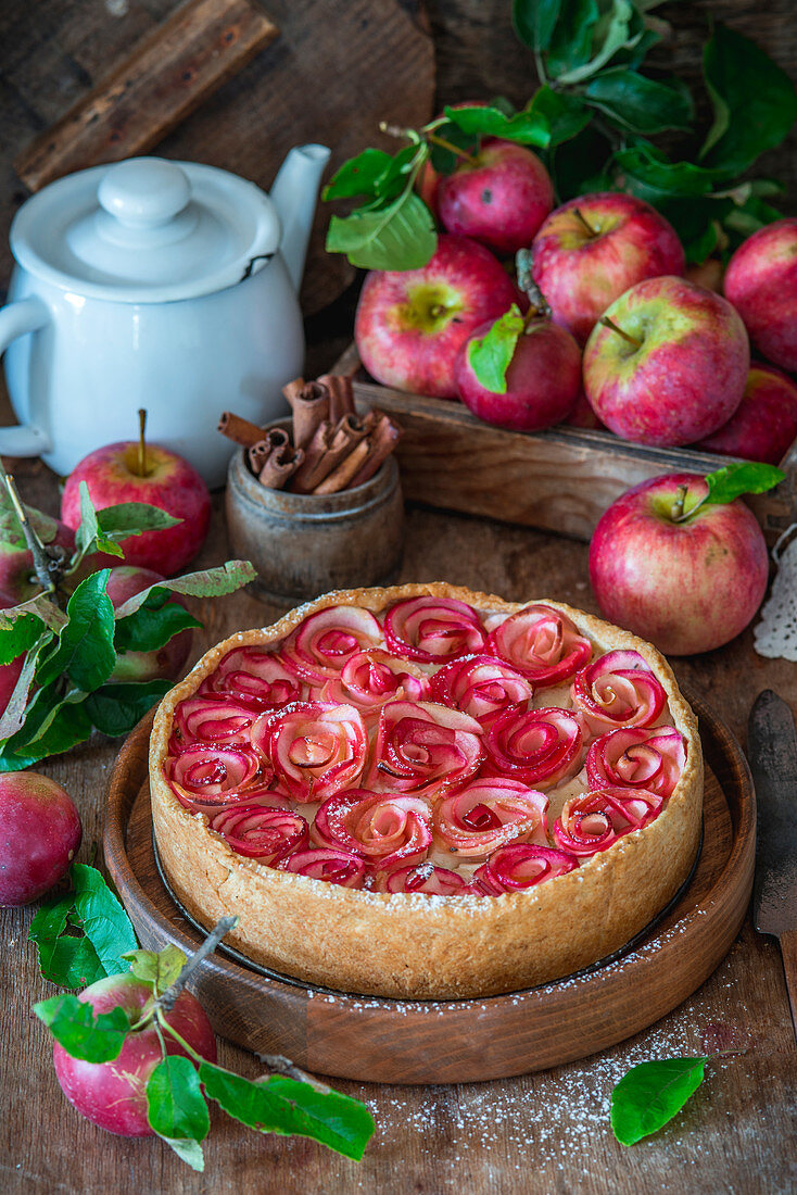 Apple roses pie with custard cream fillimg