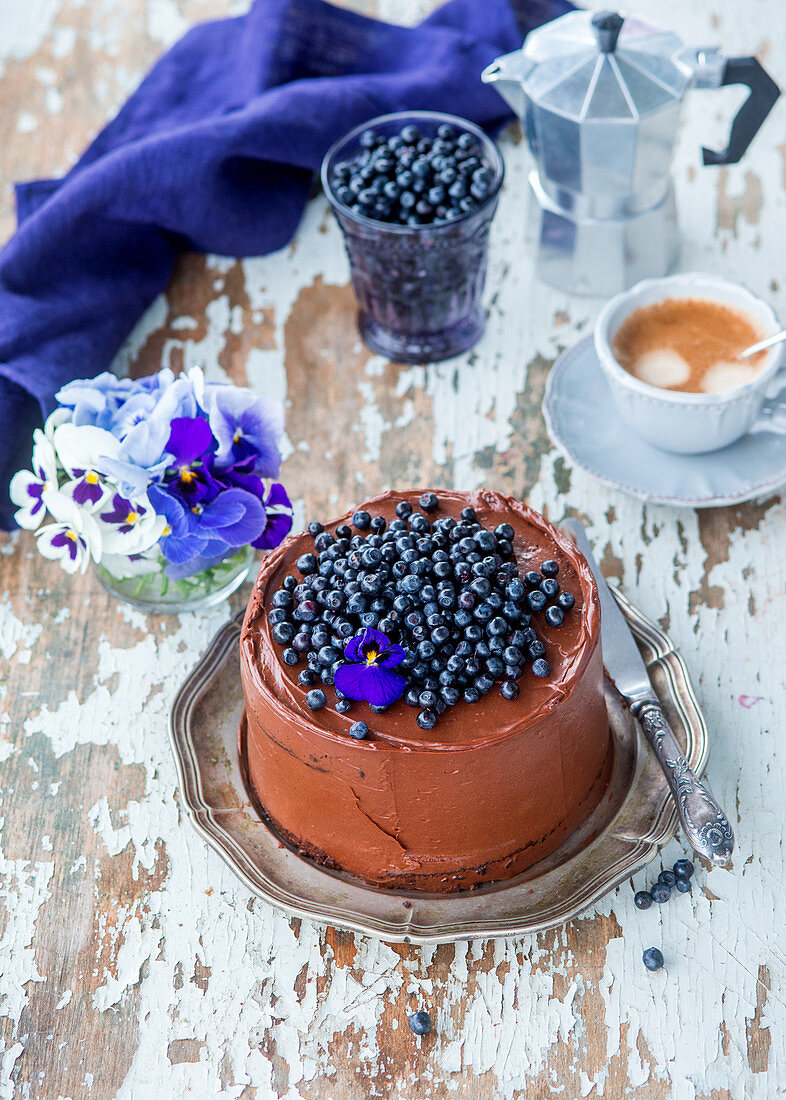 Chocolate and blueberry cake