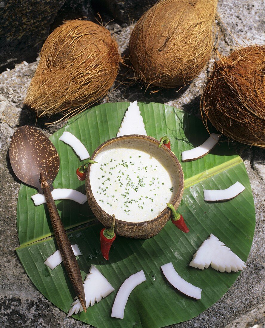 Würzige Kokosnußsuppe mit Papaya