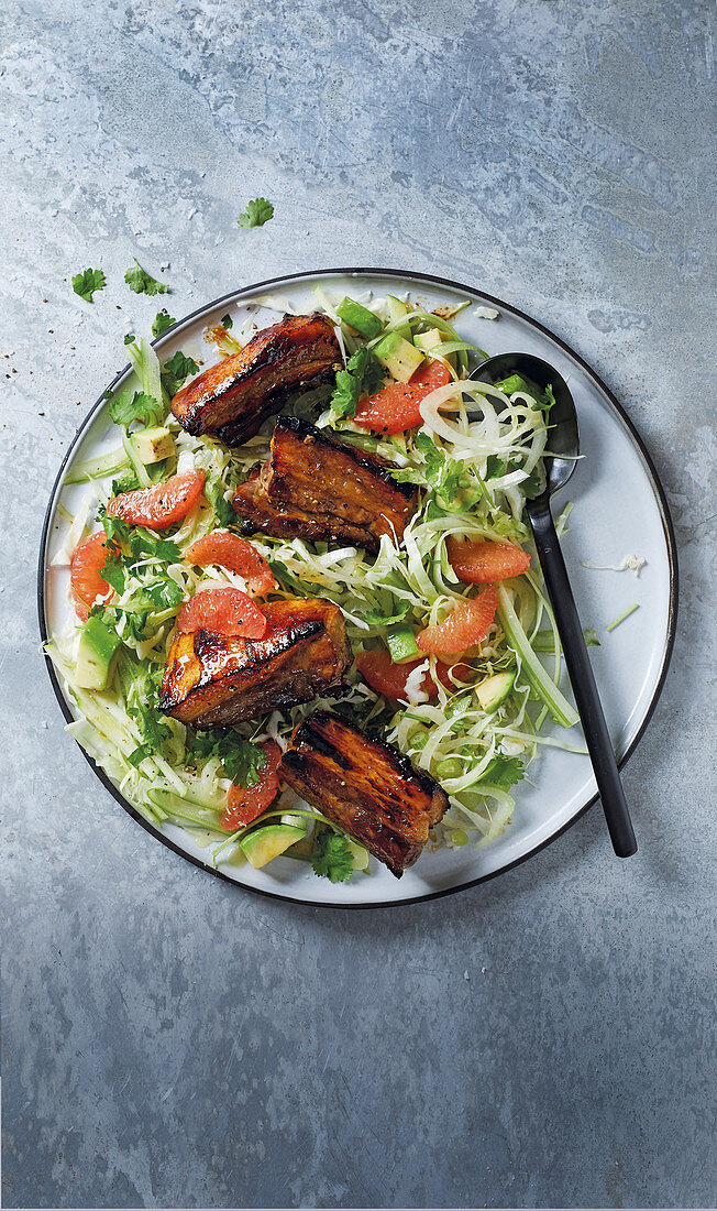 Honey, soy and grapefruit pork with slaw