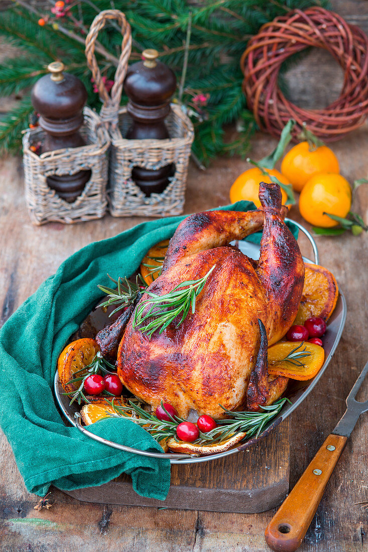 Roasted chicken with oranges and rosemary