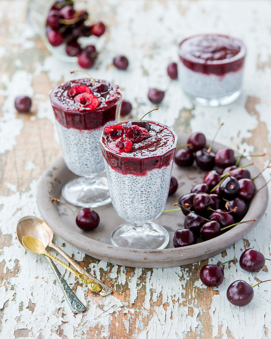 Chia pudding with cherry puree