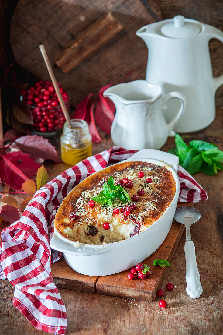 Cranberry-Reispudding mit Honig