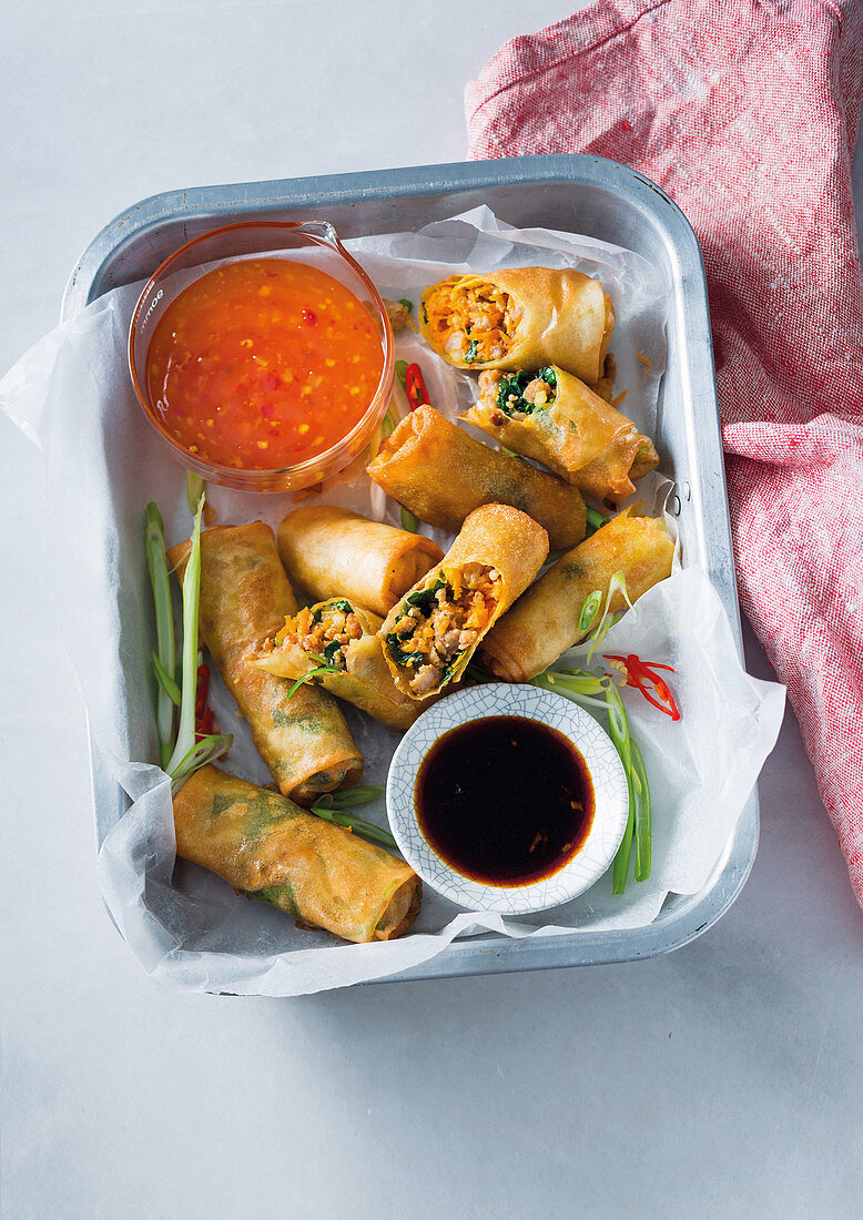 Filipino lumpia with vegetable and pork sausage